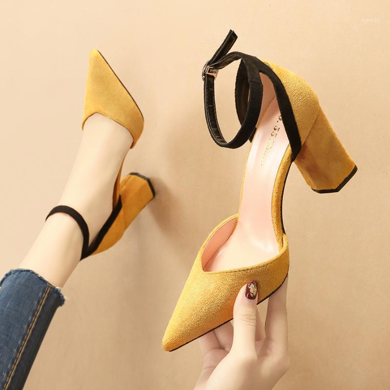 Dress Shoes Women Summer 8cm Block High Heels Sandals Lady Flock Yellow Pointed Toe Pumps Female Footwear Buckle, Black
Dress Shoes Women Summer 8cm Block High Heels Sandals Lady Flock Yellow Pointed Toe Pumps Female Footwear Buckle, Black
