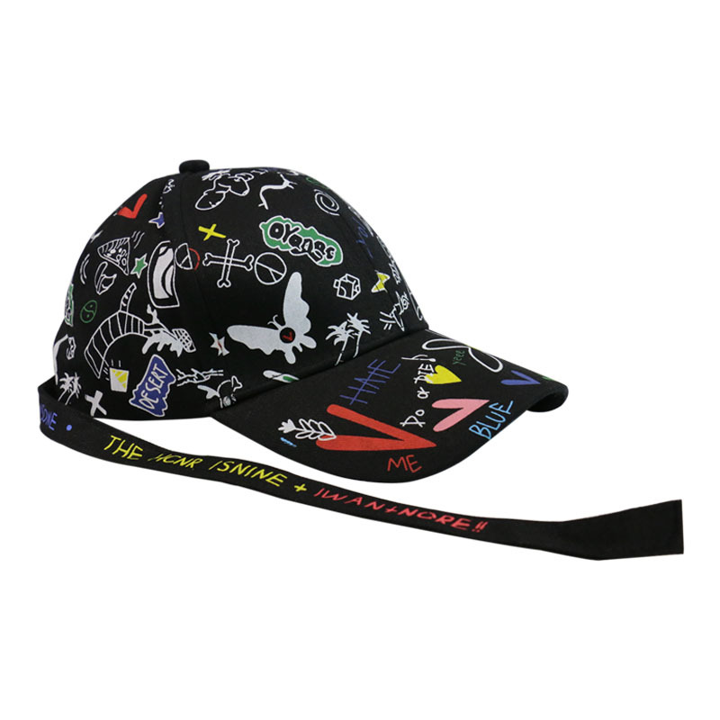 Korean Cartoon Graffiti Special Baseball Cap Trendy Men and Women Casual All-Match Black Sun-Poof Peaked Cap Sun Hat No. 1
