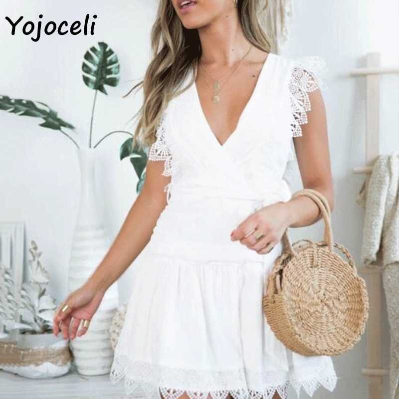 Yojoceli spring chic lace patchwork dres french style warp mini streetwear bow 210609