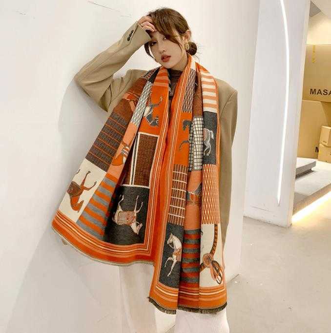 Winter Scarf Women Cashmere Scarf New Fashion Warm Foulard Lady Horse Scarves Multicolor Thick Soft Shawls Wraps