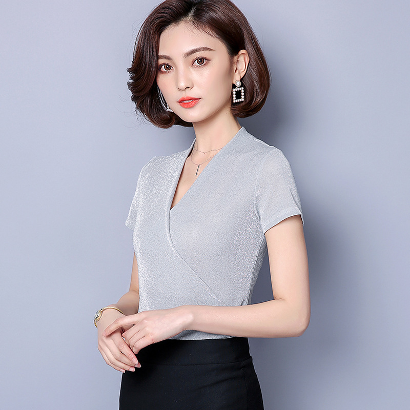 New Summer Women High Quality Cotton Tshirts Fashion Ladies V-Neck Tshirts 210306