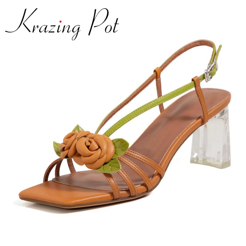 Dress Shoes Krazing Pot Genuine Leather High Heels Open Toe Mixed Colors Flowers Crystal Heel Strange Style Buckle Straps Women Sandals L70, Black
Dress Shoes Krazing Pot Genuine Leather High Heels Open Toe Mixed Colors Flowers Crystal Heel Strange Style Buckle Straps Women Sandals L70, Black