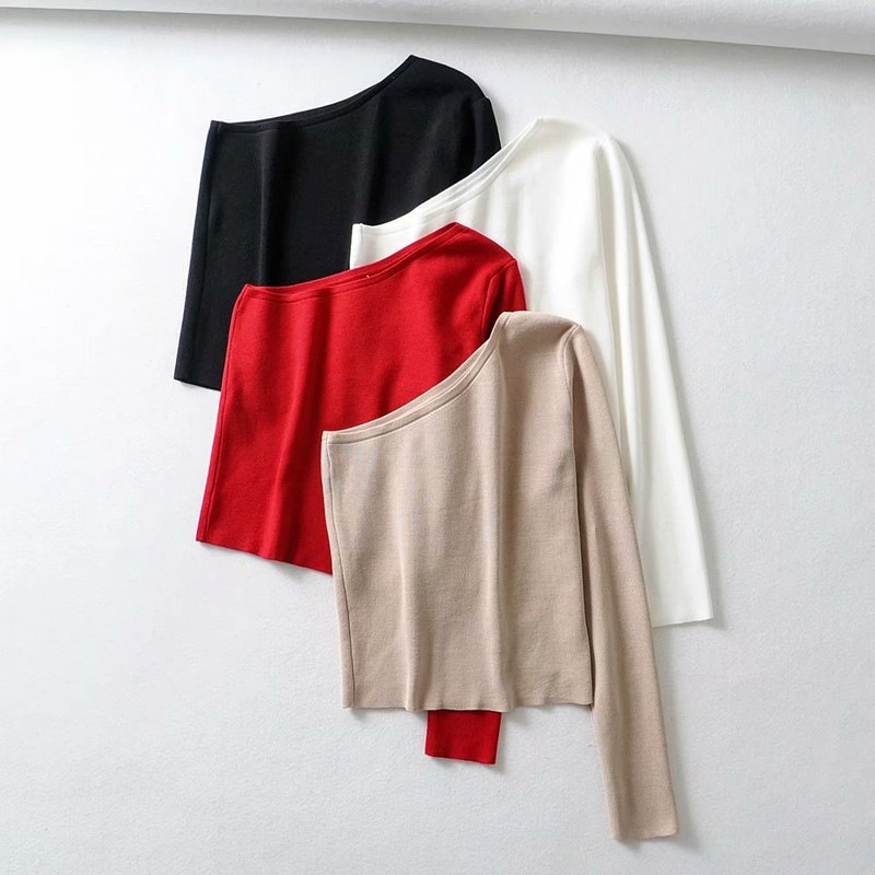 t shirt fall 2021 fashion pullover one shoulder neck long sleeve slim fit short women's, White
t shirt fall 2021 fashion pullover one shoulder neck long sleeve slim fit short women's, White
