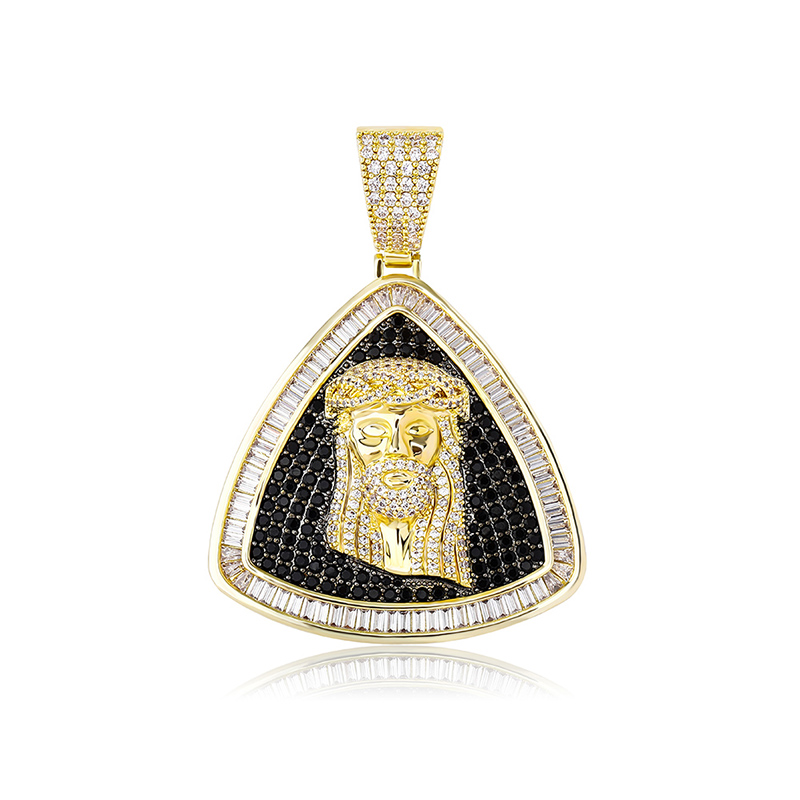 Personalized Triangle Bling Cubic Zirconia Jesus Pendant Necklace Chain HIP HOP Rock Collar Hip Hop Rapper Jewelry Christian Charm Gifts for Men and W