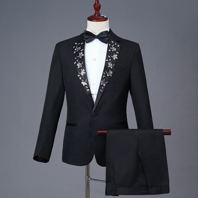 Halloween Black 2 Piece Jacket Pants Suits Embroidery Slim Men's Stage Singer Groom Wedding Banquet Tuxedo Costumes I6gn
Halloween Black 2 Piece Jacket Pants Suits Embroidery Slim Men's Stage Singer Groom Wedding Banquet Tuxedo Costumes I6gn