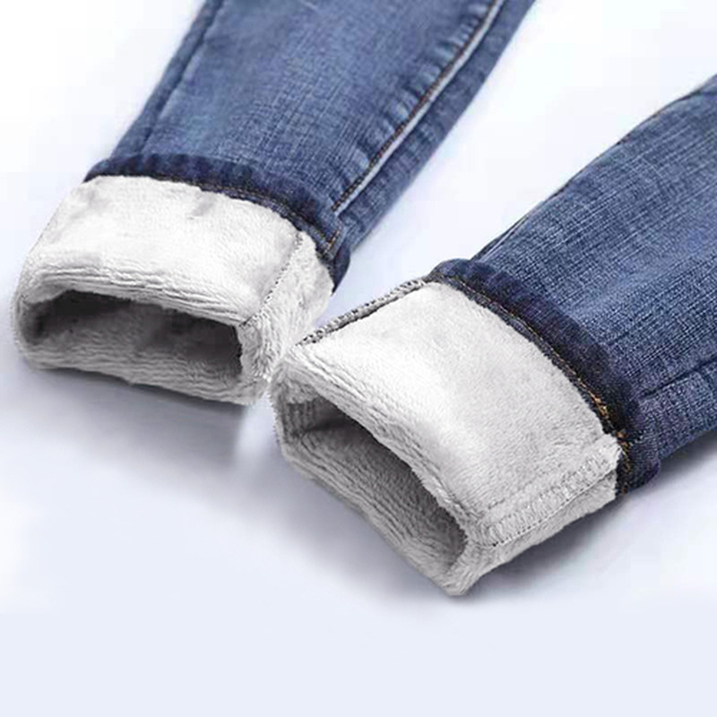 Autumn Winter Jeans Women High Waist Jeans Fleece Warm Female Long Pantalon Thick Blue Cotton Denim Trousers New 11371 210222