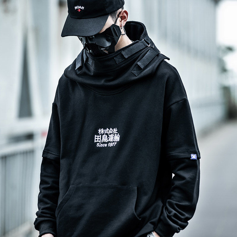 Plus Size Fish mouth Chinese Embroidery Fleece Hoodies Winter Japan Punk Style Hip Hop Casual Sweatshirts Men Frock Hoodies 201020