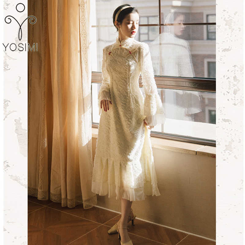 YOSIMI Chinese Style Cheongsam Spring Women Party Dress Elegant Fall Mid-calf Fit and Flare A-line Long Sleeve Beige 210604
YOSIMI Chinese Style Cheongsam Spring Women Party Dress Elegant Fall Mid-calf Fit and Flare A-line Long Sleeve Beige 210604