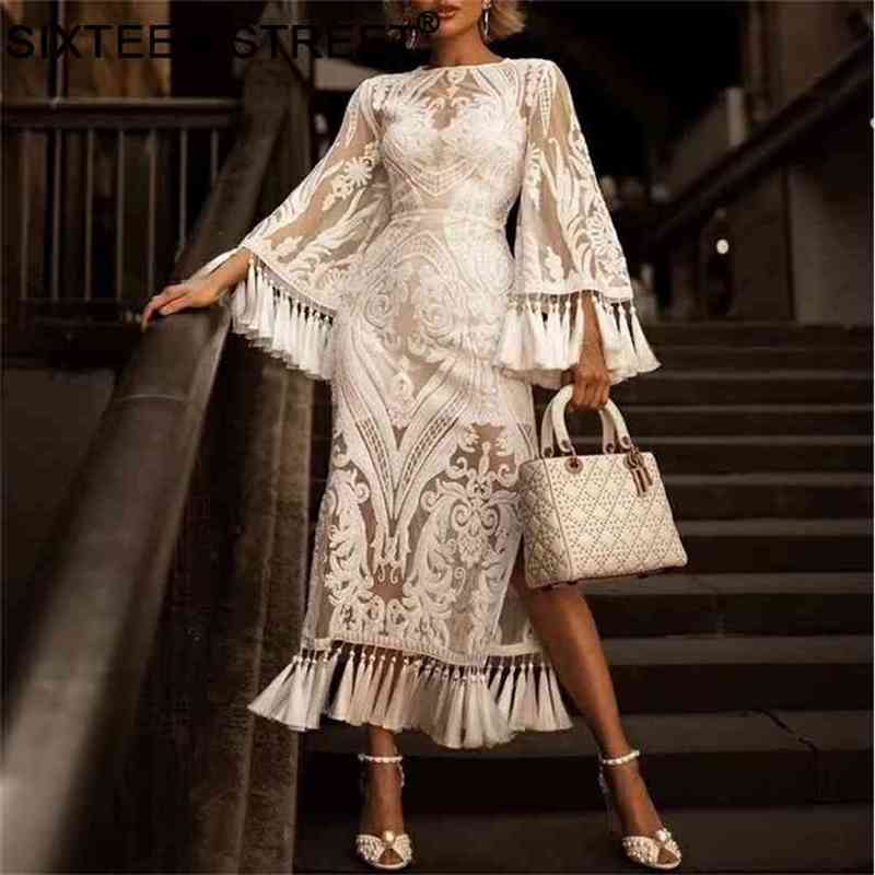 woman white tassel dress flare sleeve o-neck elegant embroidery Split dresses for lady party holiday wear summer 210603
woman white tassel dress flare sleeve o-neck elegant embroidery Split dresses for lady party holiday wear summer 210603