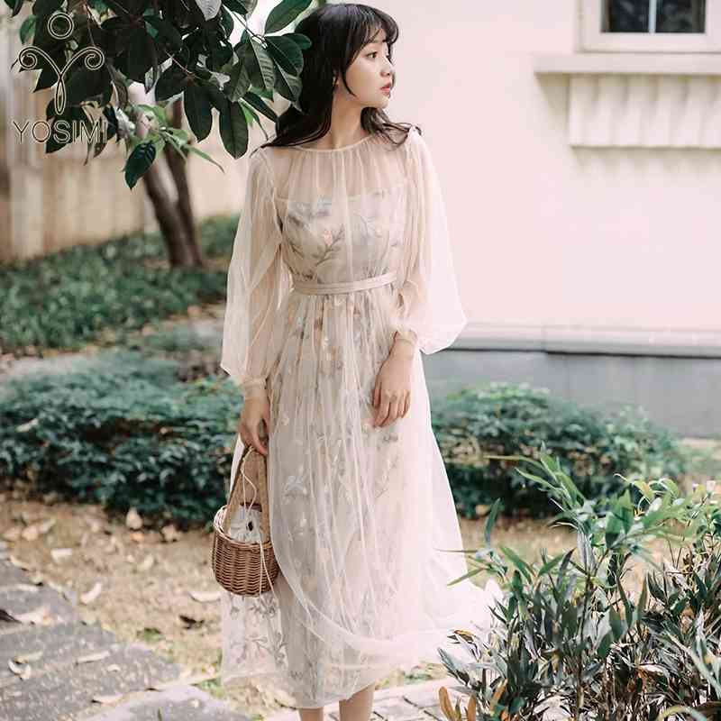 YOSIMI Summer Vintage Mesh Floral Embroidery Long Women Dress Two-piece Outfits Set Evening Party O-neck Full Sleeve 210604, Beige
YOSIMI Summer Vintage Mesh Floral Embroidery Long Women Dress Two-piece Outfits Set Evening Party O-neck Full Sleeve 210604, Beige