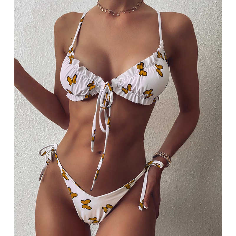 MYTENG Sexy Bandage Thong Bikinis Print 2 piece set Swimwear women Mjuer Push up Swimming Suit For Biquini 210611