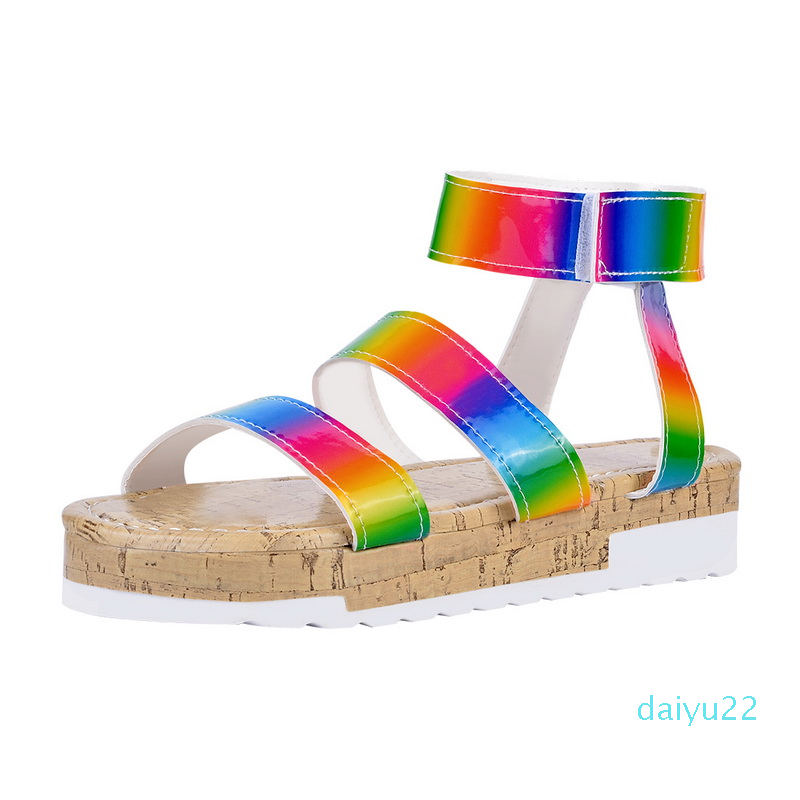 Fashion-Litthing Female Sandals Summer Multi Color Platform Women Sandals Rainbow Color Fashion Shoes Woman