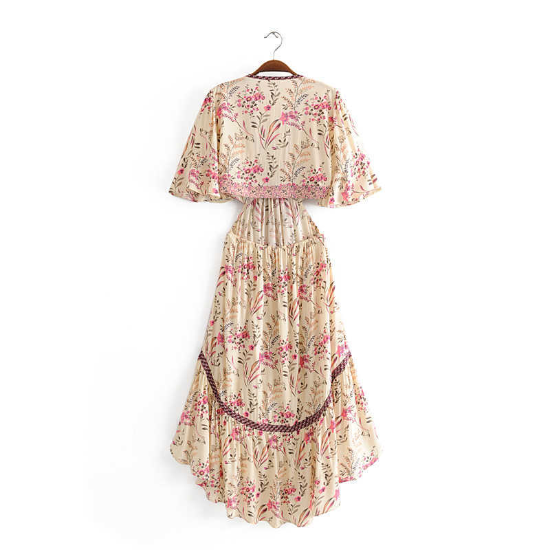 Chu Sau beauty Boho Floral Print Swing Dress Women Holiday Style Fashion Irregular Dresses Female Vestido De Moda 210630