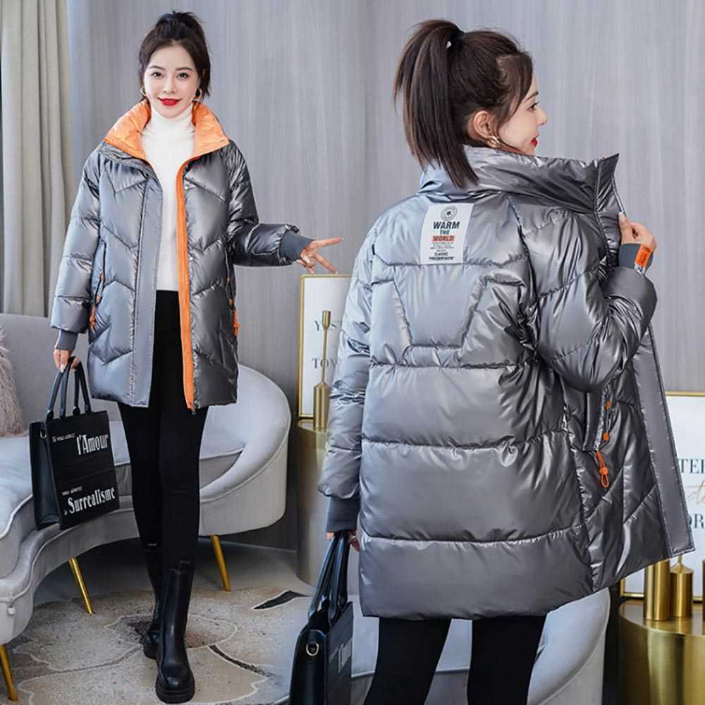 Vielleicht Long Parkas Fashion Warm Winter Jackets For Women Casual Gloosy Parka Coat Female Padded Outwear 211013