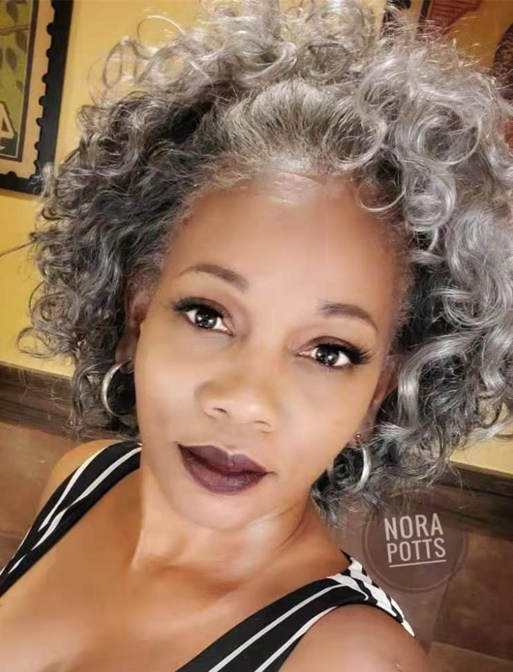 African curly grey human hair ponytail updo women men topper clips drawstring short afro kinky silver greys salt pepper natural gray real remy140g