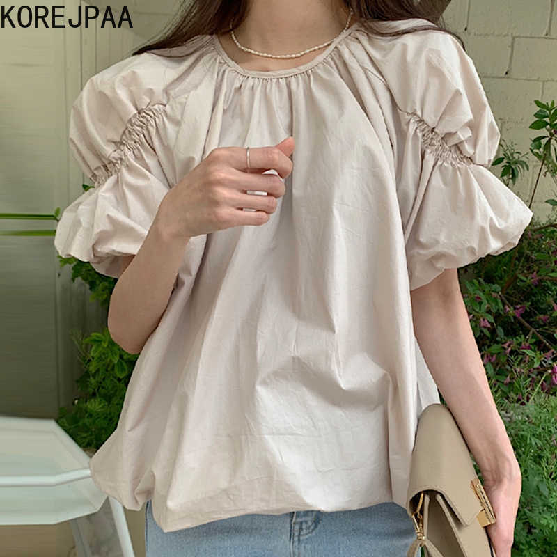 Korejpaa Women Shirt Summer Temperament Gentle Round Neck Loose Pleated Elastic Design Style Lantern Sleeve Puffy Blouses 210526, Khaki
Korejpaa Women Shirt Summer Temperament Gentle Round Neck Loose Pleated Elastic Design Style Lantern Sleeve Puffy Blouses 210526, Khaki