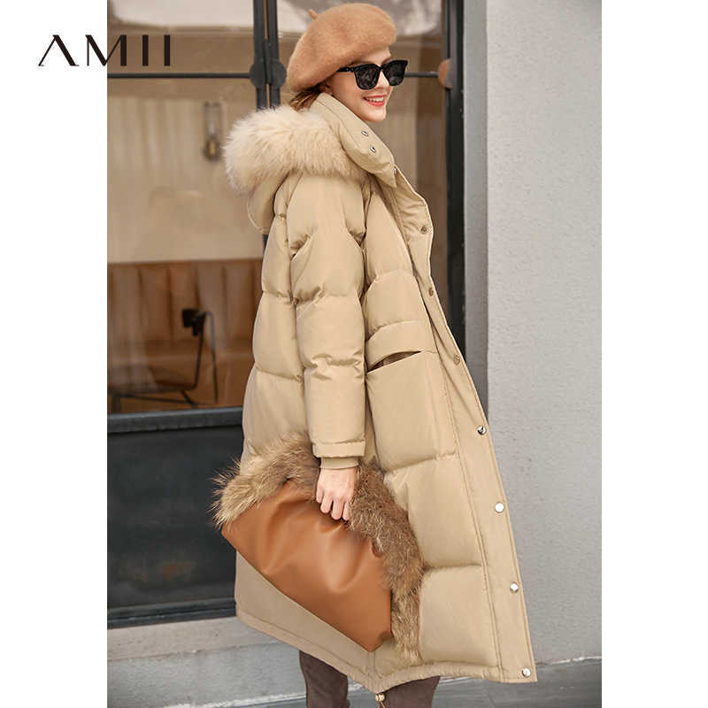 Minimalism Winter Fur Collar Down jacket Women Causal Thick Long Coat 11940550 210527