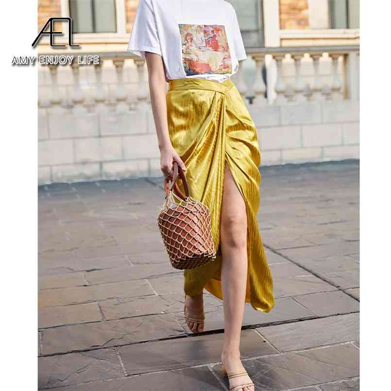 AEL Asymmetric High Split Skirt Woman Retro Long Satin Wrap Hip Summer Femme Midiskirt Elegant Slim Waist 210708, Gold
AEL Asymmetric High Split Skirt Woman Retro Long Satin Wrap Hip Summer Femme Midiskirt Elegant Slim Waist 210708, Gold