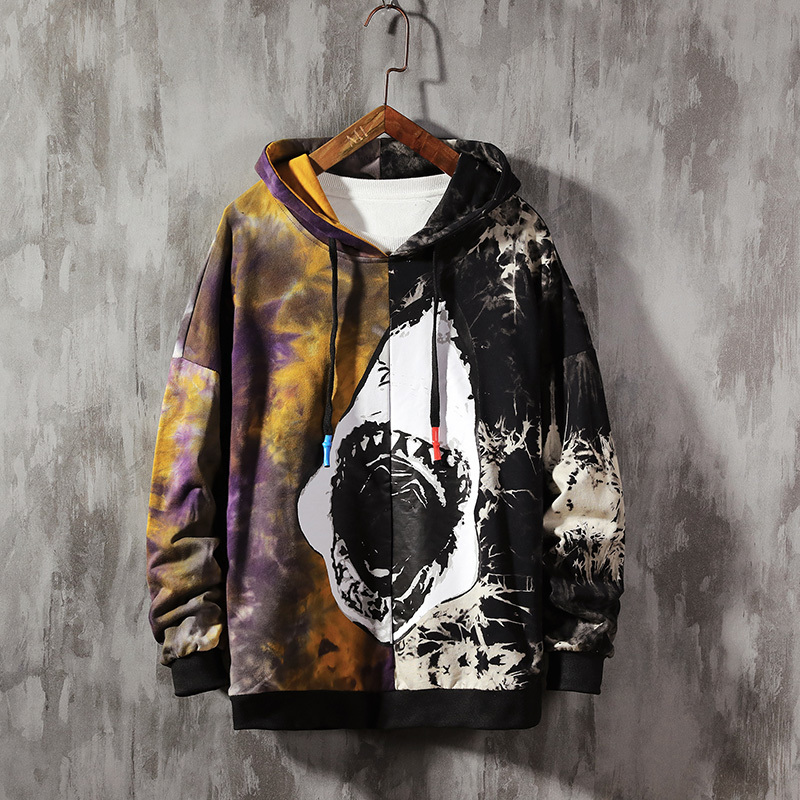 SingleRoad Men's Hoodies Oversized Tie Dye Patchwork Shark Harajuku Japanese Streetwear Hip Hop Hoodie Men Sweatshirt Male 201020