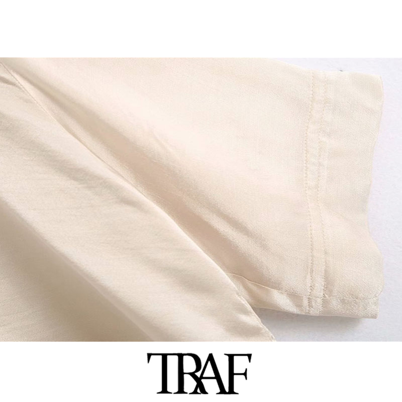 TRAF Women Fashion Button-up Loose Cropped Blouses Vintage Short Sleeve Cozy Female Shirts Blusas Chic Tops 210225