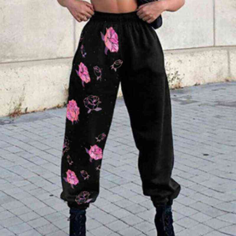 Women Loose Printing Casual Trousers Spring Autumn Elastic Waist Ladies Pencil Pants Plus Size 3XL Streetwear Drop 211115
