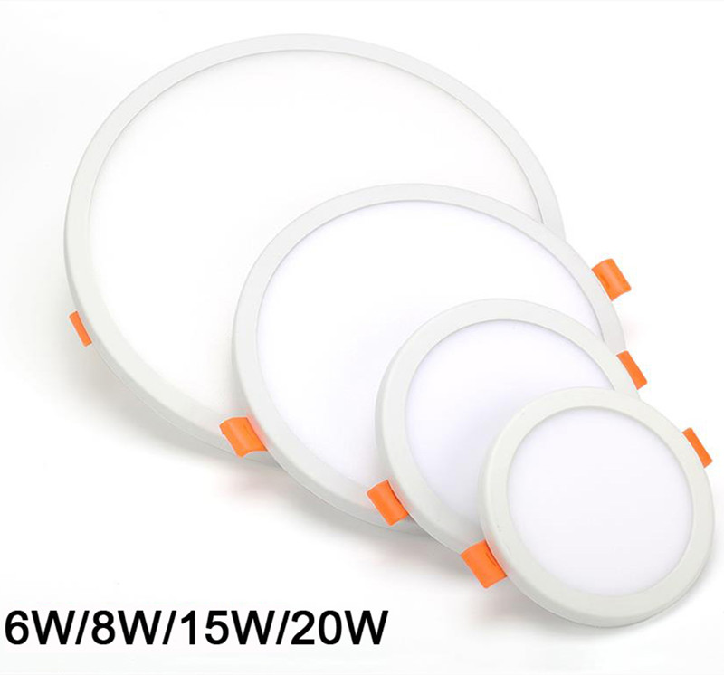 AC 85-265V Ultra Thin Round LED Panel Light 6W 8W 15W 20W Aluminum Ceiling Recessed Downlight open hole adjustable White