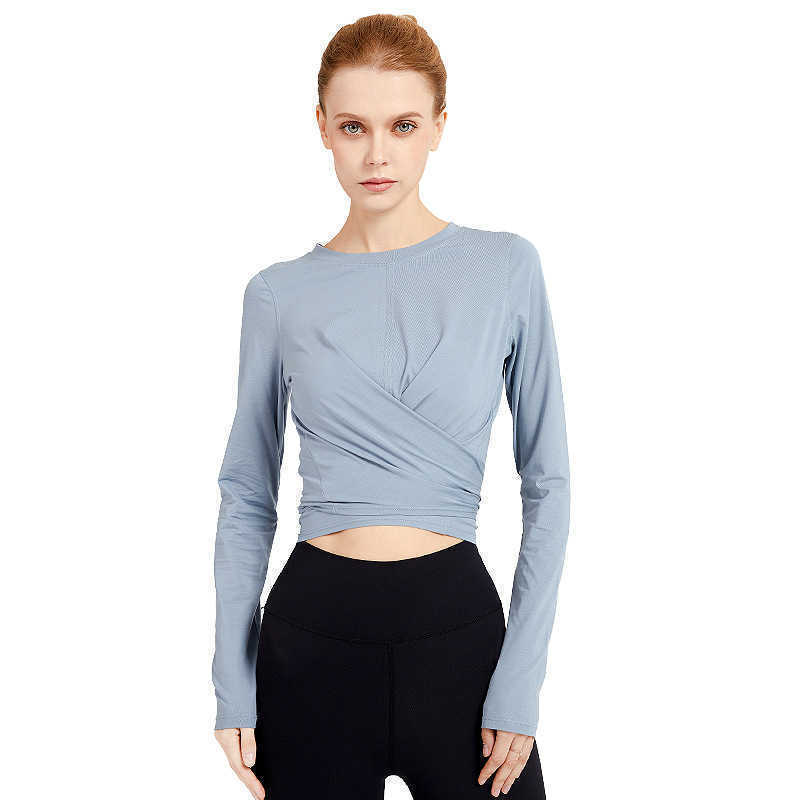 Bandage long sleeve Yoga suit women's tops breathable slim fit loose quick drying T-shirt fitness shirt sports outdoor running top, Light blue
Bandage long sleeve Yoga suit women's tops breathable slim fit loose quick drying T-shirt fitness shirt sports outdoor running top, Light blue