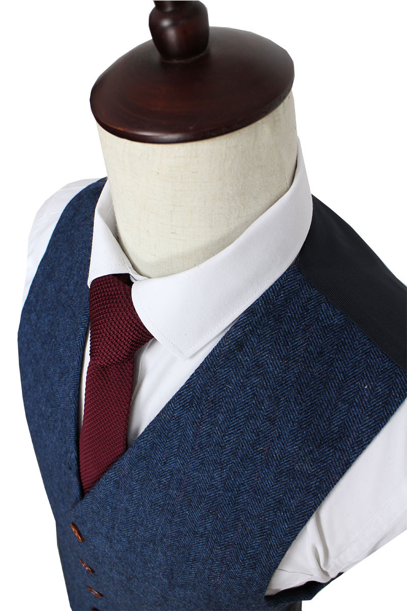 Wool Blue Herringbone Retro gentleman style custom made Mens suits tailor suit Blazer suits for men 3 piece JacketPantsVest 201124