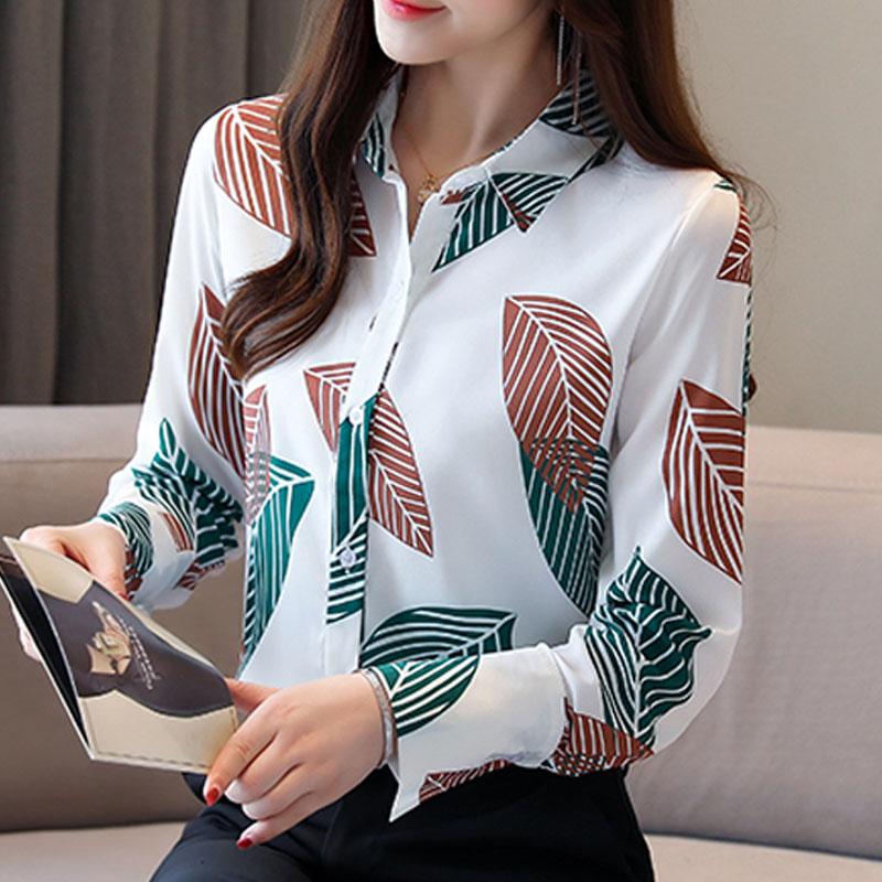 Korean New Loose Office Lady Blouse Women 2021 Long Sleeve Print Chiffon Shirt Women Tops and Blouses Blusas Mujer De Moda 10617