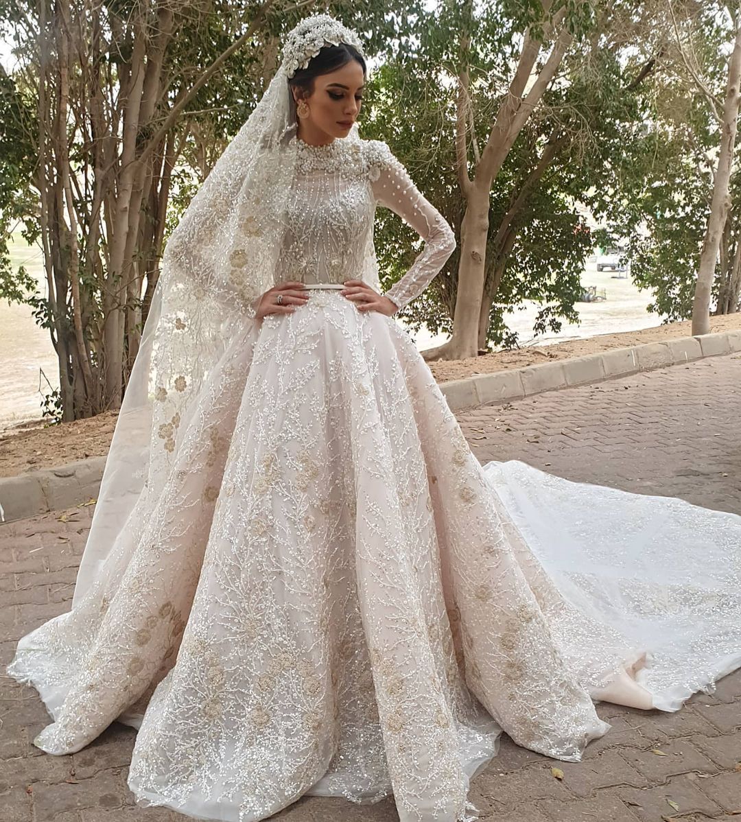 2021 Plus Size Arabic Aso Ebi Luxurious Lace Beaded Wedding Dresses Pearls Long Sleeves Bridal Dresses Vintage Wedding Gowns ZJ254