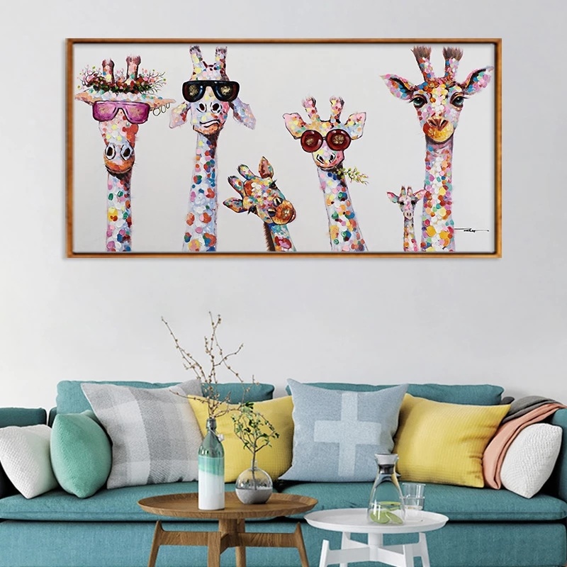 Abstract Cute Cartoon Giraffes Wall Art Decor Canvas Painting Poster Print Canvas Art Pictures for Kids Bedroom Home Decor