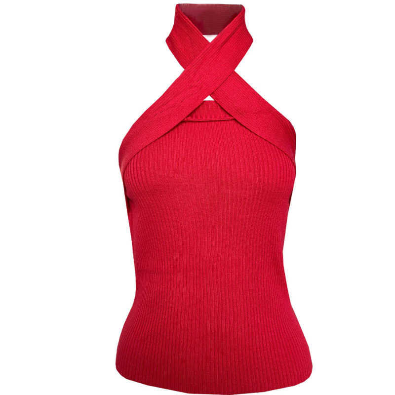 DEAT Spring Summer Arrivals Knitting Hanging Neck Off Wrapped Chest Off Shoulder Temperament Fashion Vest MZ676 210709