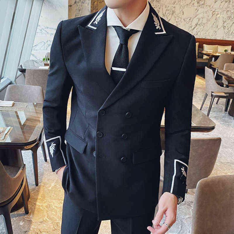 Chaqueta Hombre Formal Korean Suit Coat Men's Slim Fit Jacquard Embroidery Autumn Blazer Hombre Mens Stylish Blazer 211120
