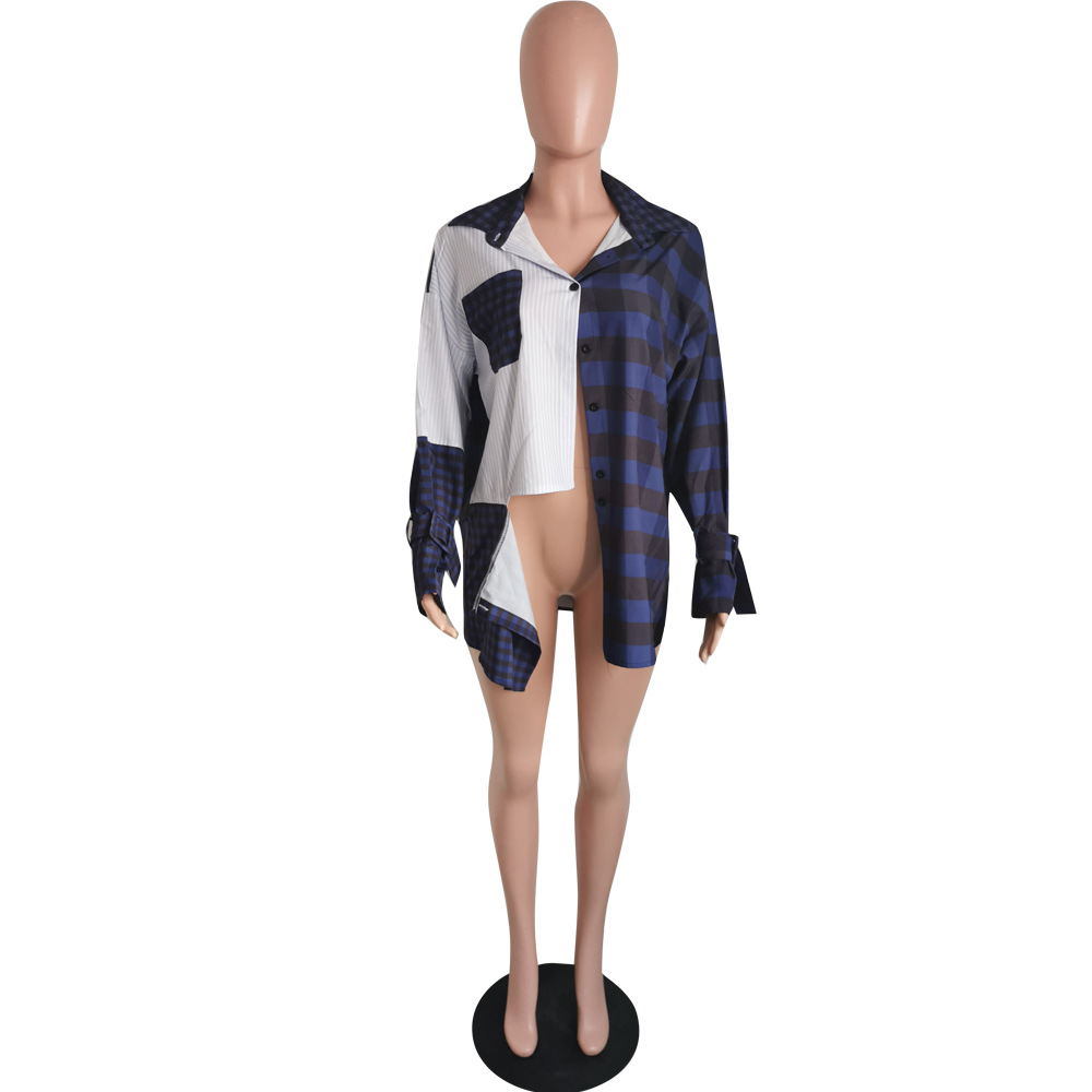 Women's Striped Blouse: Stylish Cut Out Panelled Long Sleeve Shirt For B4