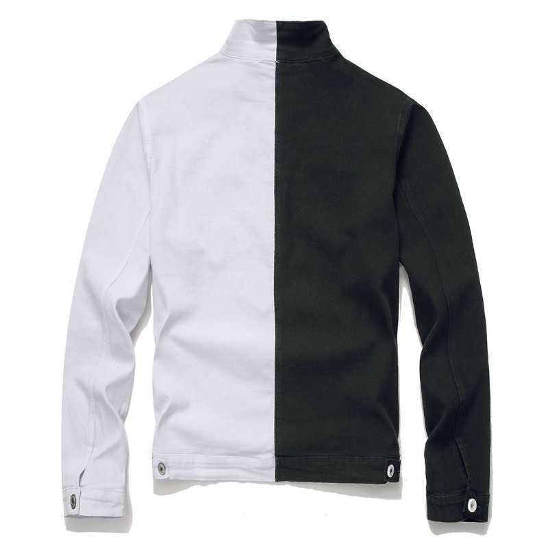 Men Streetwear Black white Two-tone Patchwork Slim Fit Jean Jackets motorcycle man Hip hop Cotton Casual Denim Jackets coats 210924