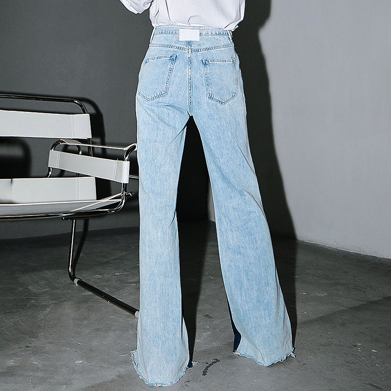 TWOTWINSTYLE Vintage Patchwork Women Full Length Pants High Waist Hit Color Side Split Loose Wide Leg Pant For Female Fashion 210222