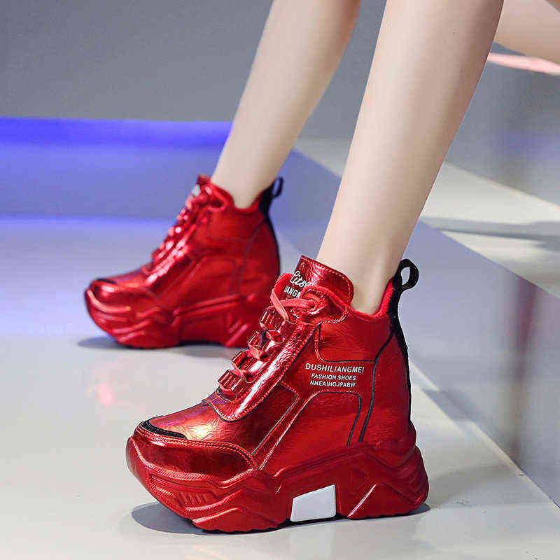 Rimocy metal silver chunky platform sneakers women winter warm super high heels casual shoes woman height increasing boots mujer 220120