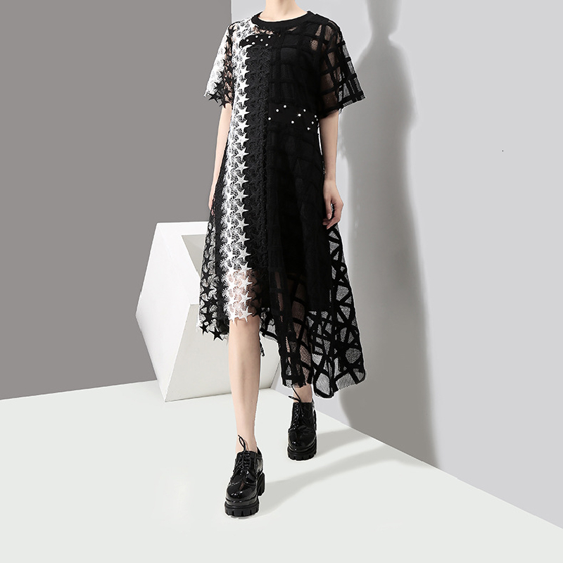 2021 New Summer Women's Fashion Casual O-neck Short-sleeve Loose Lace Es Female Commuter Geometric Pattern Stitching P4z2, Black
2021 New Summer Women's Fashion Casual O-neck Short-sleeve Loose Lace Es Female Commuter Geometric Pattern Stitching P4z2, Black