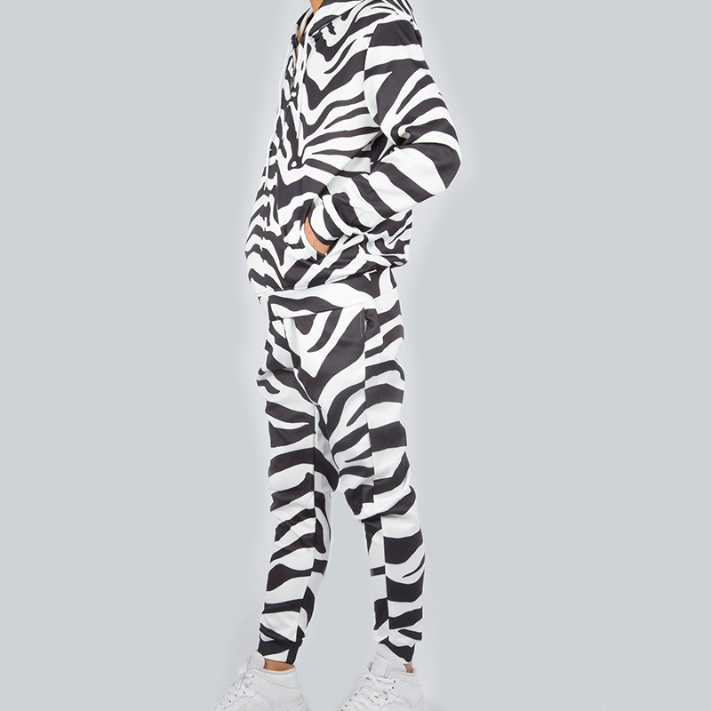 UJWI Fashion Men/Women 2 Pieces Tracksuit Set Harajuku 3d Black While Zebra Unisex Hoodies Sportswear Pant Suit Fitness Clothes 201210