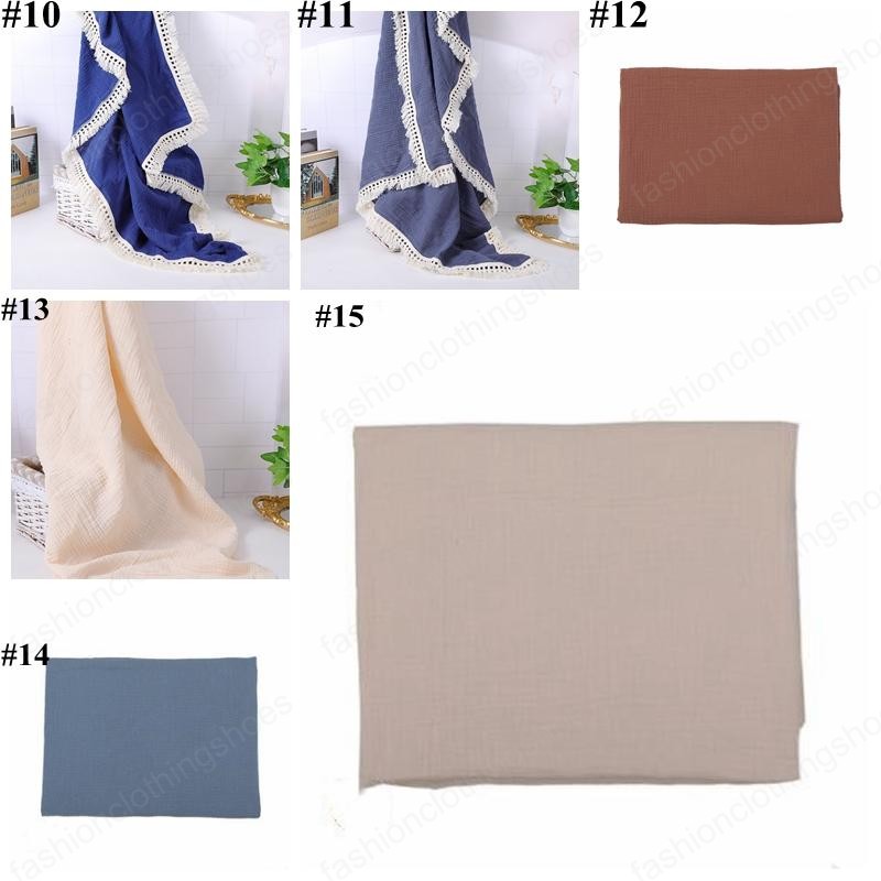Baby Tassel Swaddling Blankets Newborn Muslin Windscreen Shawl Solid Candy Lace Double Cotton Gauze Cover Kids Fringe Bath Towel Nursery Bedding 19 Co