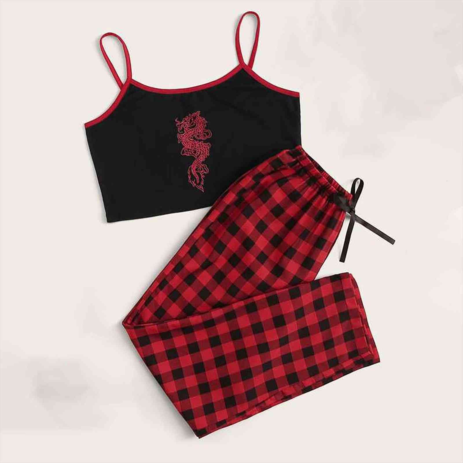 fashion pajama sets womens sleepwears sling dragon animal print plaid lingerie underwear female homewear summer pyjama femme, Black;red
fashion pajama sets womens sleepwears sling dragon animal print plaid lingerie underwear female homewear summer pyjama femme, Black;red