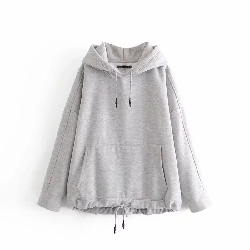 Casual Kangaroo Pocket Sweatshirt Women Long Sleeve Oversized Hoodie Fall Harajuku Hoodie Solid Color 201113