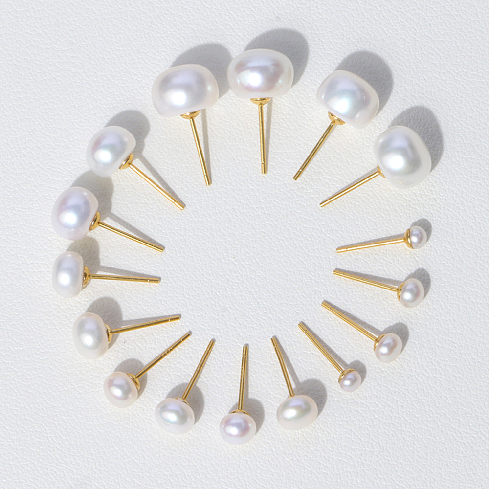 S925 Sterling Silver Pearl Stud Earring Prevent Allergy Earrings for Women Gril Gift Freshwater Natural Pearls