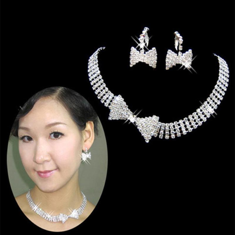 Earrings & Necklace Women Shiny Rhinestone Bowknot Clip/Stud Bridal Wedding Jewelry Set Accessories, Silver
Earrings & Necklace Women Shiny Rhinestone Bowknot Clip/Stud Bridal Wedding Jewelry Set Accessories, Silver
