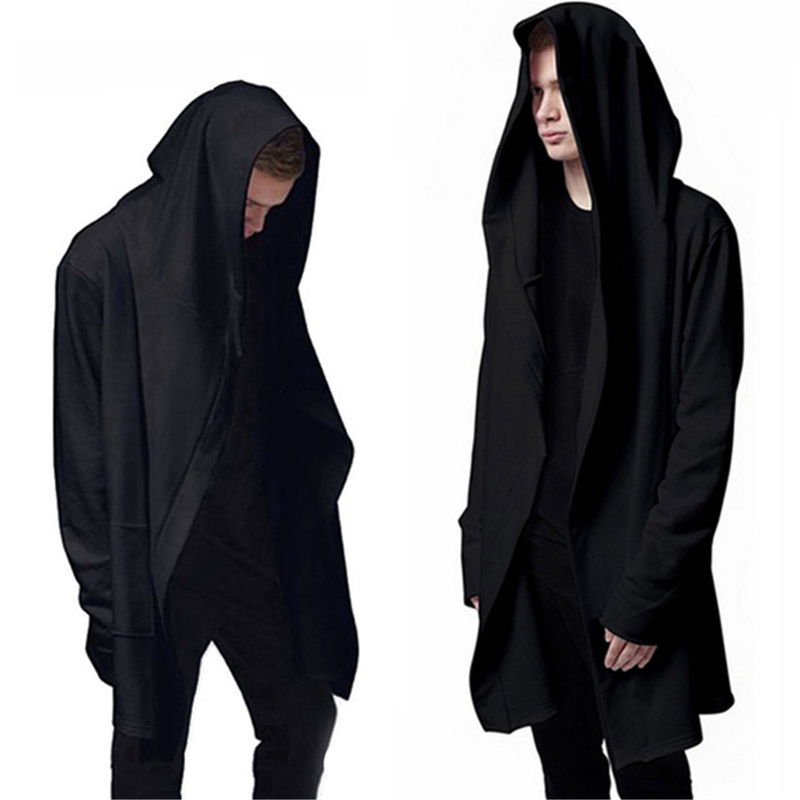 Helisopus Men Hooded Sweatshirts With Black Gown Hip Hop Hoodies Long Sleeve Gothic Cloak Outwear Jacket Plus size Streetwear 201020