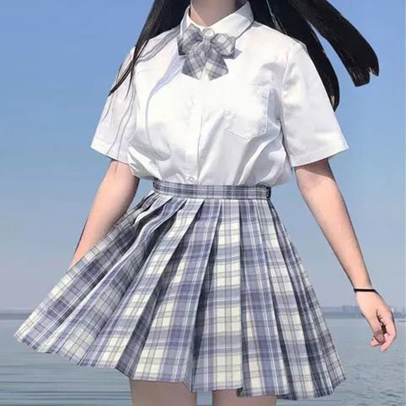 JK Skirts Women Summer High Waist Skirts Korean Style Pleated Skirts for Girls Cute Sweet Ladies Plaid Mini Skirt Women 210306