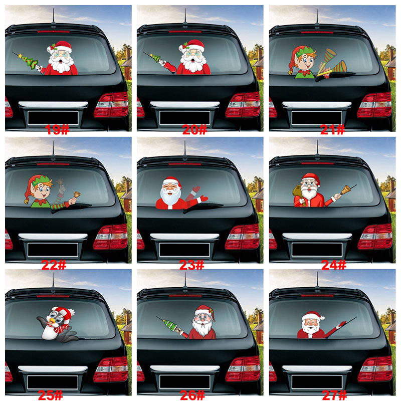 Series Magic Christmas Waving Santa Claus Elk Xmas Windshield Sticker Car Rear Windscreen Wiper Stickers VT1623 Free shipping