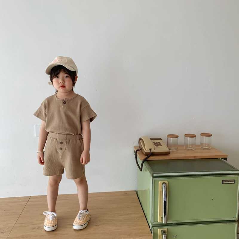 Summer children cotton loose clothes sets boys girls solid color short sleeve and shorts 2pcs suits 210615