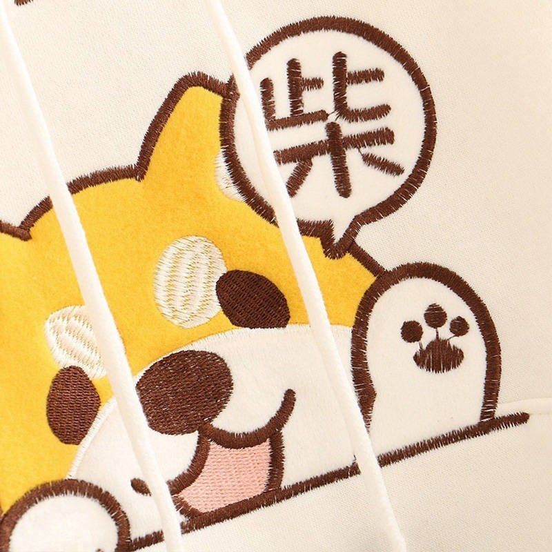 Harajuku Shiba Inu Sweatshirt Women Japanese Akita Cute Dog Embroidery Hoodies Tops Pullovers Clothes 201203