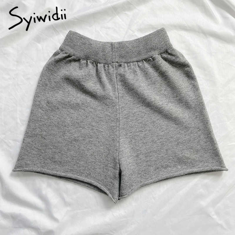 Syiwidii Spandex Shorts for Women High Waisted Sweatshorts Stretch Knitting Summer Fashion Bottoms Solid Gray Blue White 210714